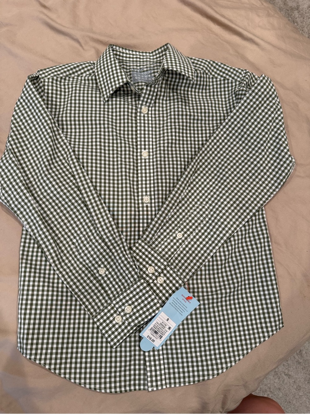 Cat & Jack Green and White Gingham Button-Down Shirt